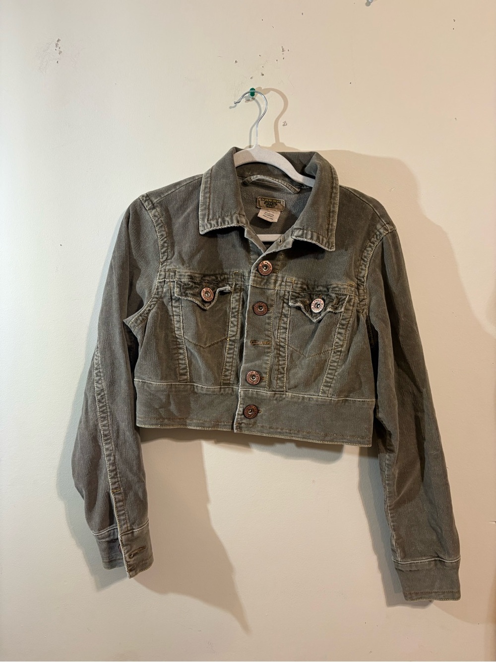 Department of Peace olive green grey‎ corduroy crop button jacket women’s medium